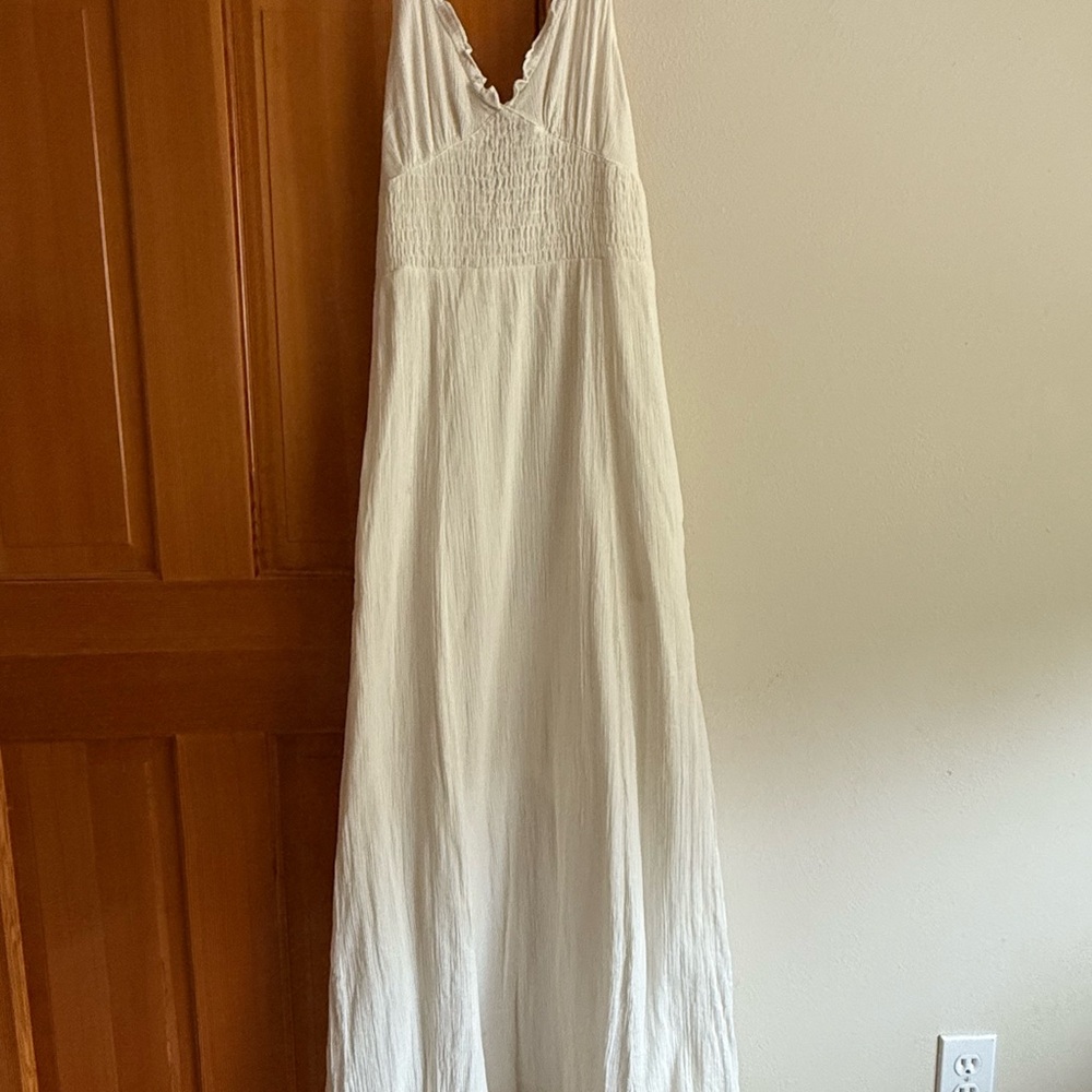 Maeve White Smocked Halter Maxi Dress